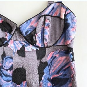 Rebecca Taylor grey silk blue & pink floral dress